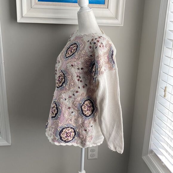 Vintage Jennifer Reed Hand Knit Embroidered Floral Winter Sweater Medium - Picture 5 of 16